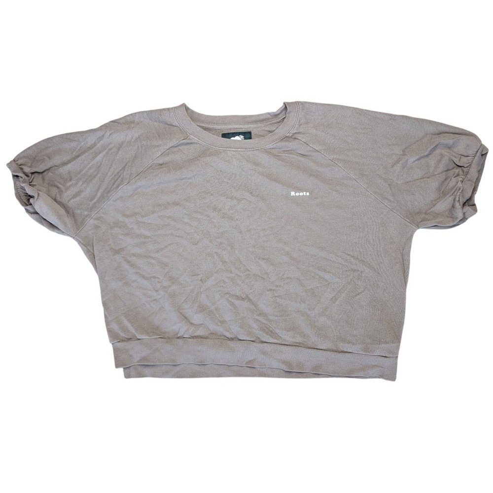 Roots Large Short Sleeve Sweat Shirt Tan Mushroom Brown T Shirt